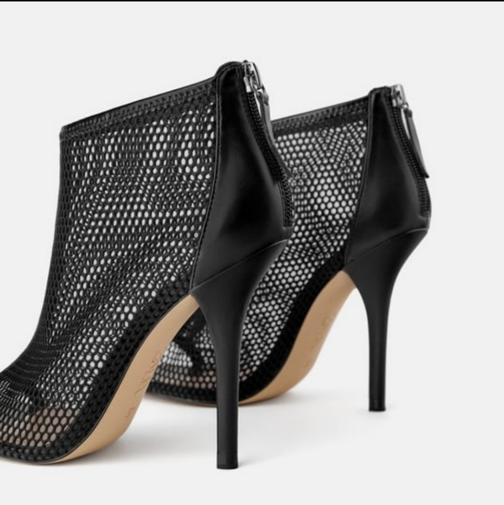 Zara Black Mesh High Heel Sandals - Picture 3 of 11